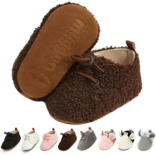 Ohwawadi Infant Baby Boys Girls Slippers Cozy Fleece Booties Soft Bottom Warm Cartoon Socks Newborn Crib Shoes 