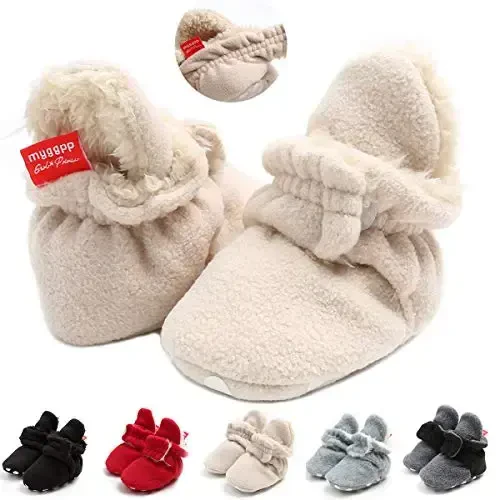 Ohwawadi Infant Baby Boys Girls Slippers Cozy Fleece Booties Soft Bottom Warm Cartoon Socks Newborn Crib Shoes - 1