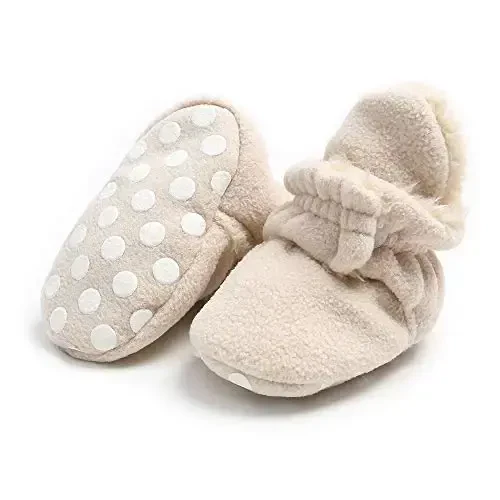 Ohwawadi Infant Baby Boys Girls Slippers Cozy Fleece Booties Soft Bottom Warm Cartoon Socks Newborn Crib Shoes - 5