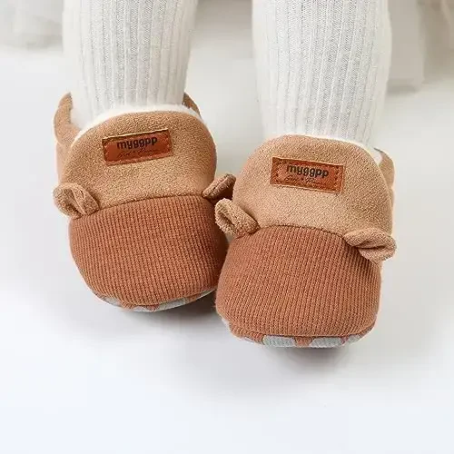 Ohwawadi Infant Baby Boys Girls Slippers Cozy Fleece Booties Soft Bottom Warm Cartoon Socks Newborn Crib Shoes - 2