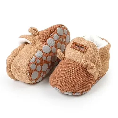 Ohwawadi Infant Baby Boys Girls Slippers Cozy Fleece Booties Soft Bottom Warm Cartoon Socks Newborn Crib Shoes - 4