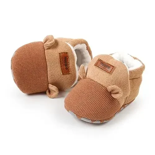 Ohwawadi Infant Baby Boys Girls Slippers Cozy Fleece Booties Soft Bottom Warm Cartoon Socks Newborn Crib Shoes - 6