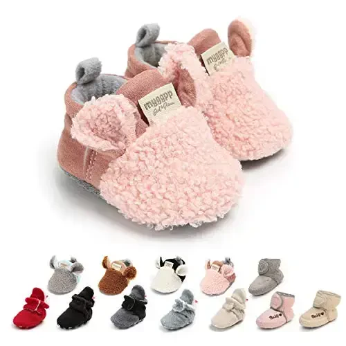 Ohwawadi Infant Baby Boys Girls Slippers Cozy Fleece Booties Soft Bottom Warm Cartoon Socks Newborn Crib Shoes 