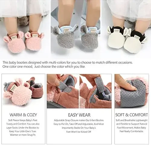 Ohwawadi Infant Baby Boys Girls Slippers Cozy Fleece Booties Soft Bottom Warm Cartoon Socks Newborn Crib Shoes - 5