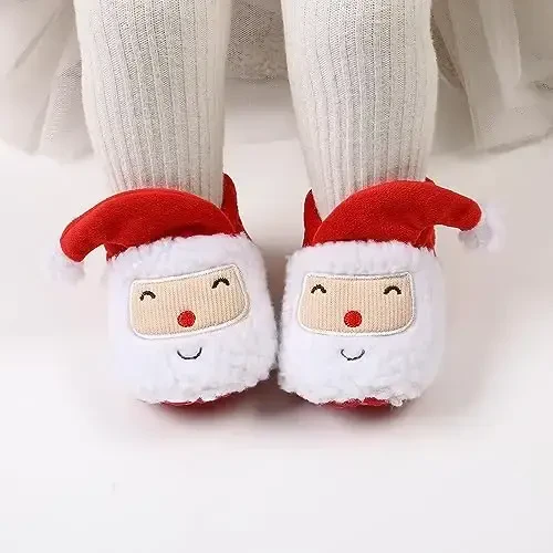 Ohwawadi Infant Baby Boys Girls Slippers Cozy Fleece Booties Soft Bottom Warm Cartoon Socks Newborn Crib Shoes - 2