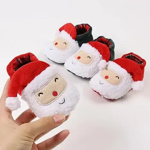 Ohwawadi Infant Baby Boys Girls Slippers Cozy Fleece Booties Soft Bottom Warm Cartoon Socks Newborn Crib Shoes - 3
