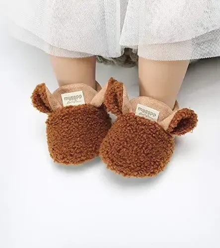 Ohwawadi Infant Baby Boys Girls Slippers Cozy Fleece Booties Soft Bottom Warm Cartoon Socks Newborn Crib Shoes - 6