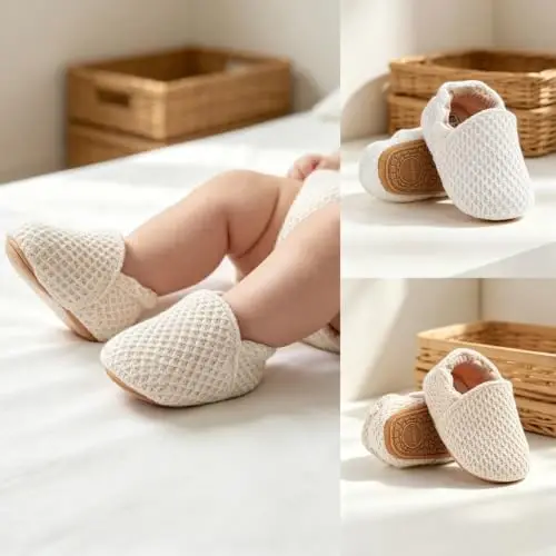 Ohwawadi Infant Baby Boys Girls Slippers Cozy Fleece Booties Soft Bottom Warm Cartoon Socks Newborn Crib Shoes - 4