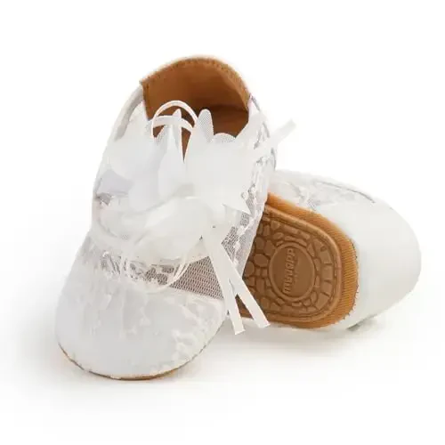 Ohwawadi Infant Baby Girl Shoes Baby Mary Jane Flats Princess Wedding Dress Shoes Crib Shoe for Newborns, Infants, Babies, and Toddlers - 4