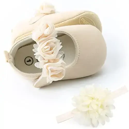Ohwawadi Infant Baby Girl Shoes Baby Mary Jane Flats Princess Wedding Dress Shoes Crib Shoe for Newborns, Infants, Babies, and Toddlers - 4