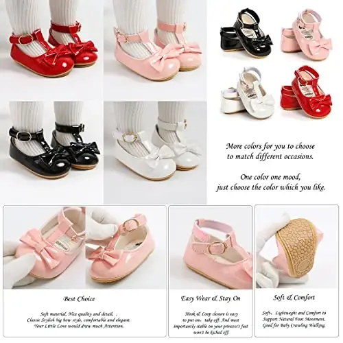 Ohwawadi Infant Baby Girl Shoes Baby Mary Jane Flats Princess Wedding Dress Shoes Crib Shoe for Newborns, Infants, Babies, and Toddlers - 3