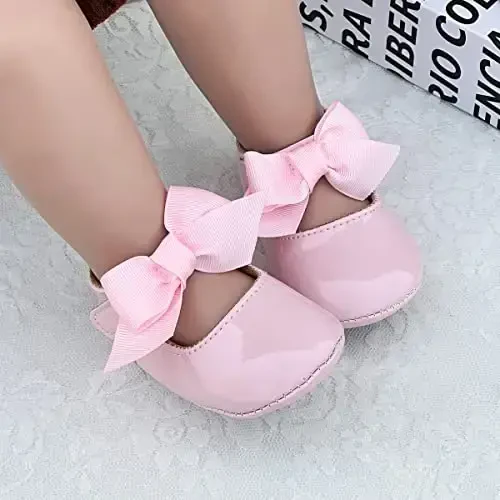 Ohwawadi Infant Baby Girl Shoes Baby Mary Jane Flats Princess Wedding Dress Shoes Crib Shoe for Newborns, Infants, Babies, and Toddlers - OHWAWADI (1)