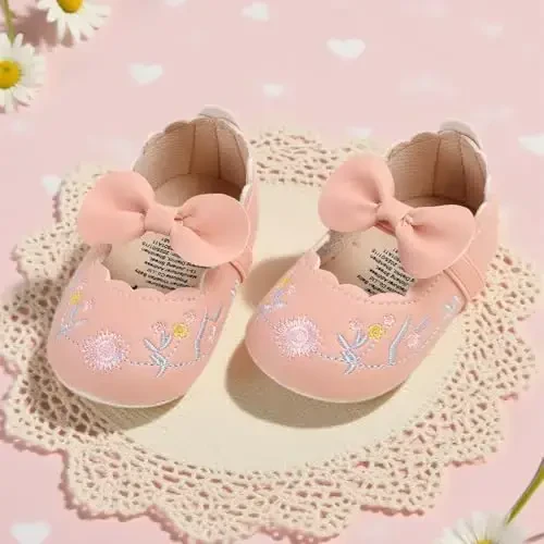 Ohwawadi Infant Baby Girl Shoes Baby Mary Jane Flats Princess Wedding Dress Shoes Crib Shoe for Newborns, Infants, Babies, and Toddlers - 3