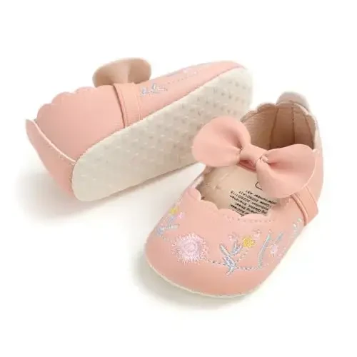 Ohwawadi Infant Baby Girl Shoes Baby Mary Jane Flats Princess Wedding Dress Shoes Crib Shoe for Newborns, Infants, Babies, and Toddlers - 4