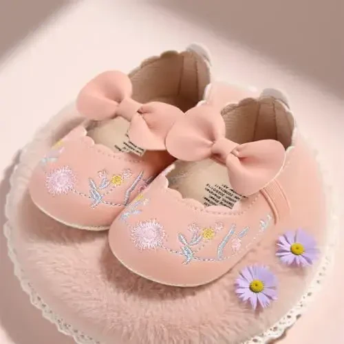 Ohwawadi Infant Baby Girl Shoes Baby Mary Jane Flats Princess Wedding Dress Shoes Crib Shoe for Newborns, Infants, Babies, and Toddlers - 6