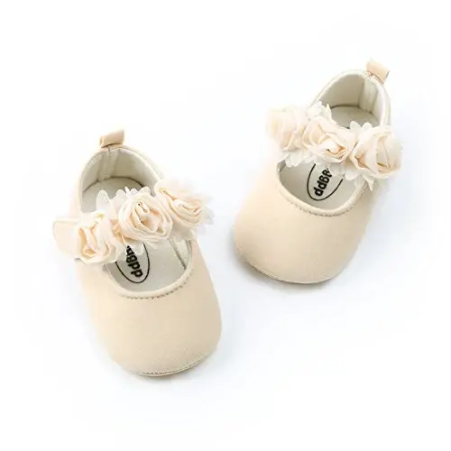 Ohwawadi Infant Baby Girl Shoes Baby Mary Jane Flats Princess Wedding Dress Shoes Crib Shoe for Newborns, Infants, Babies, and Toddlers - 6