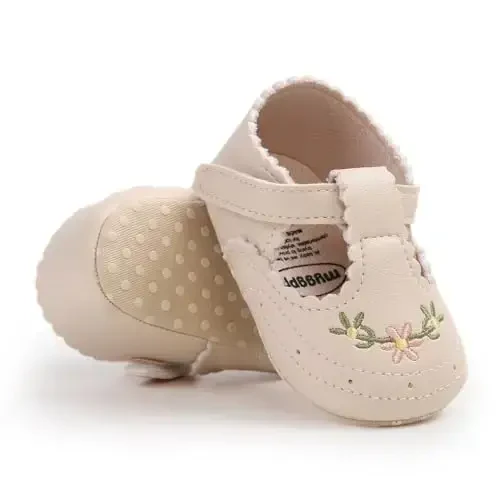 Ohwawadi Infant Baby Girl Shoes Baby Mary Jane Flats Princess Wedding Dress Shoes Crib Shoe for Newborns, Infants, Babies, and Toddlers 