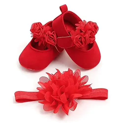 Ohwawadi Infant Baby Girl Shoes Baby Mary Jane Flats Princess Wedding Dress Shoes Crib Shoe for Newborns, Infants, Babies, and Toddlers - 4