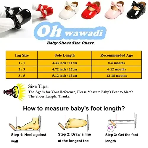 Ohwawadi Infant Baby Girl Shoes Baby Mary Jane Flats Princess Wedding Dress Shoes Newbornlar, chaqaloqlar, go'daklar va yosh bolalar uchun krovat poyafzali - 4