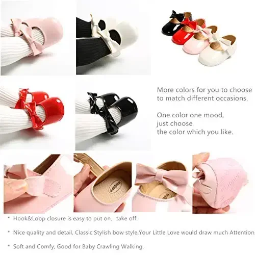 Ohwawadi Infant Baby Girl Shoes Baby Mary Jane Flats Princess Wedding Dress Shoes Newbornlar, chaqaloqlar, go'daklar va yosh bolalar uchun krovat poyafzali - 5