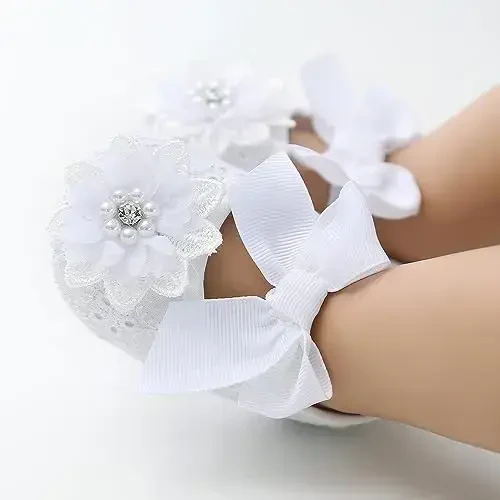 Ohwawadi Infant Baby Girl Shoes Soft Sole Mary Jane Flats Princess Dress Shoes Newborn First Walkers Prewalkers - 1
