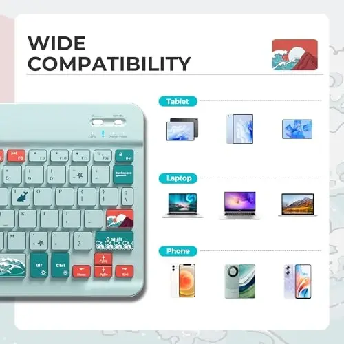 OHY Bluetooth Keyboard, XVX WK80 Portable Travel Keyboard Windows, iOS, Android, iPhone va Planshetlar bilan mos keladi - Moviy - 4