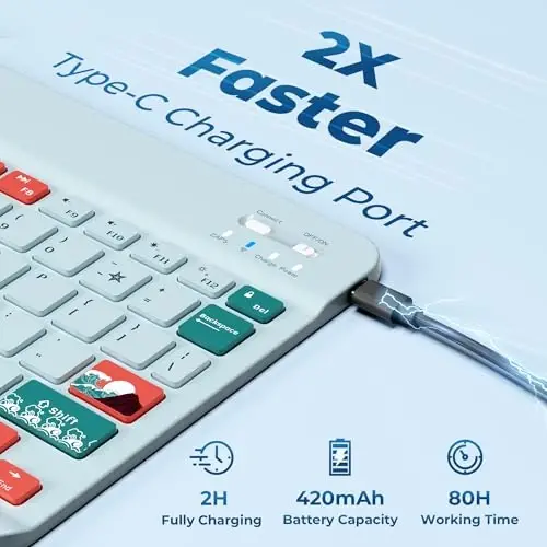 OHY Bluetooth Keyboard, XVX WK80 Portable Travel Keyboard Windows, iOS, Android, iPhone va Planshetlar bilan mos keladi - Moviy - 5