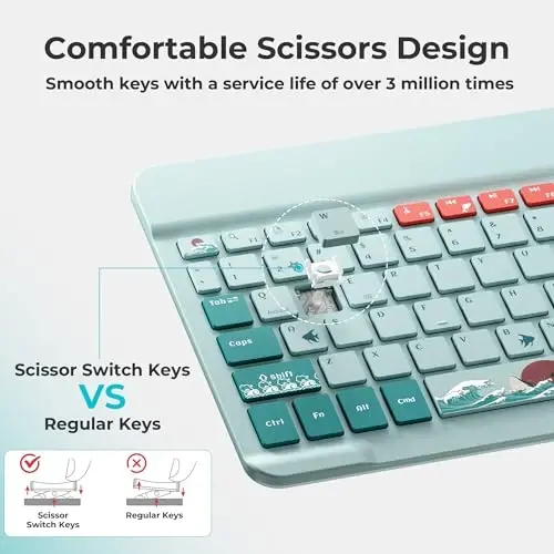 OHY Bluetooth Keyboard, XVX WK80 Portable Travel Keyboard Windows, iOS, Android, iPhone va Planshetlar bilan mos keladi - Moviy - 6