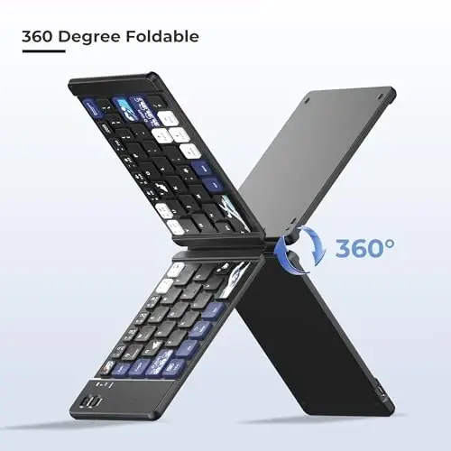 OHY XVX WK60 Foldable Bluetooth Keyboard for iPad, iPhone, MacBook, Android & Windows, Japanese Kanagawa Wave Art Design,Ultra-Portable Wireless Keyboard with Bluetooth 5.0 & 20H Battery - Black - 6