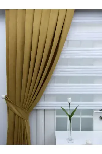 Oil Green Plain Color Backdrop Curtain, Plain Sewing Without Pleats, Buckram Gathering, Single Panel-Oil Green - 1