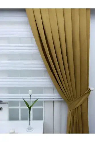 Oil Green Plain Color Backdrop Curtain, Plain Sewing Without Pleats, Buckram Gathering, Single Panel-Oil Green - 2