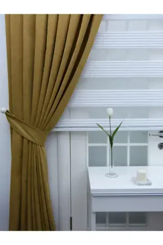 Oil Green Plain Color Backdrop Curtain, Plain Sewing Without Pleats, Buckram Gathering, Single Panel-Oil Green - 3