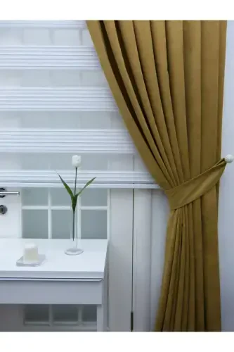 Oil Green Plain Color Backdrop Curtain, Plain Sewing Without Pleats, Buckram Gathering, Single Panel-Oil Green - 4