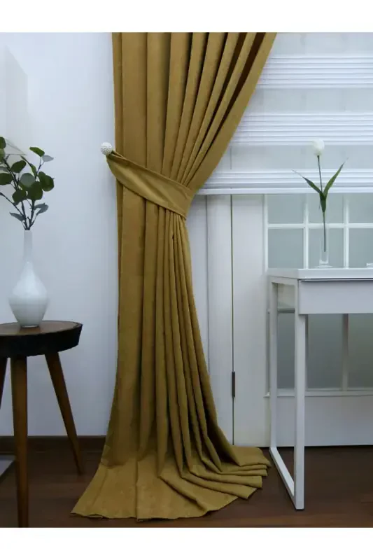 Oil Green Plain Color Backdrop Curtain, Plain Sewing Without Pleats, Buckram Gathering, Single Panel-Oil Green - 5