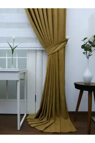 Oil Green Plain Color Backdrop Curtain, Plain Sewing Without Pleats, Buckram Gathering, Single Panel-Oil Green - 6