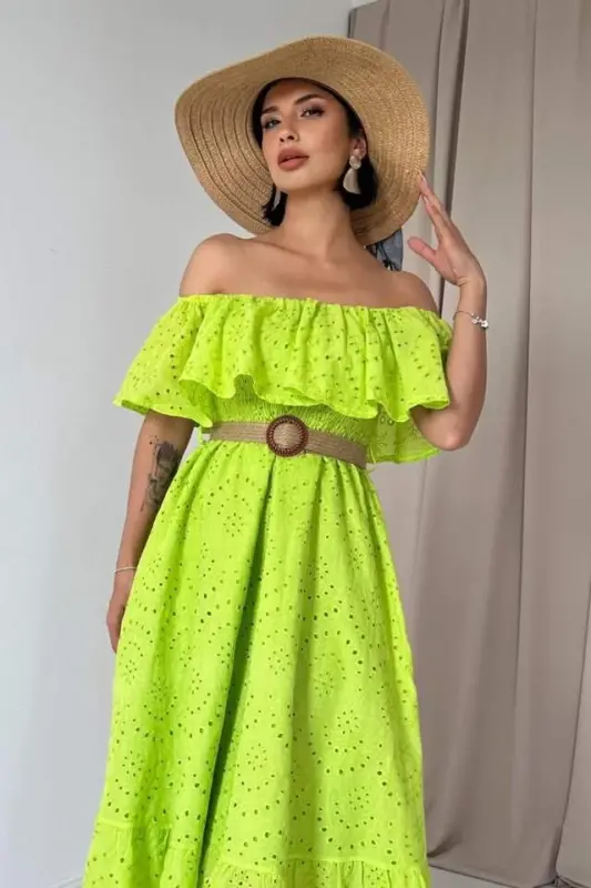 Oil Green Smocked Dress - 2