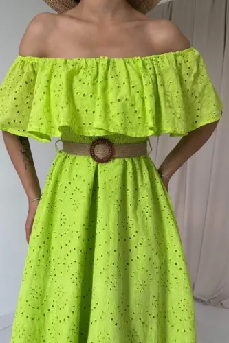 Oil Green Smocked Dress - 3