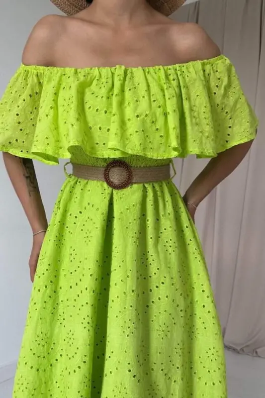 Oil Green Smocked Dress - 3