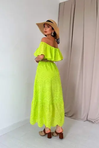 Oil Green Smocked Dress - 4