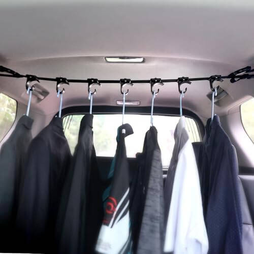 OJYDOIIIY Car Clothes Hanger Bar Strap with Hanging Hooks, Easy-to-Store Car Clothes Organizer Rack for Auto,Sedan,Van,SUV,Truck,Jeep - 1