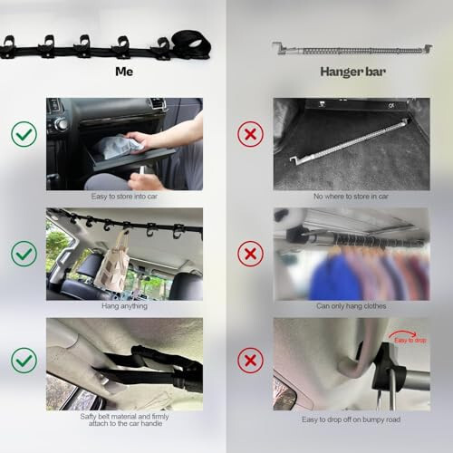 OJYDOIIIY Car Clothes Hanger Bar Strap with Hanging Hooks, Easy-to-Store Car Clothes Organizer Rack for Auto,Sedan,Van,SUV,Truck,Jeep - 5