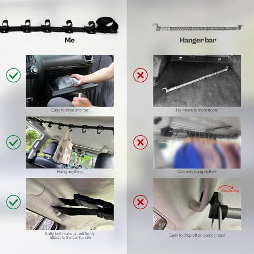 OJYDOIIIY Car Clothes Hanger Bar Strap with Hanging Hooks, Easy-to-Store Car Clothes Organizer Rack for Auto,Sedan,Van,SUV,Truck,Jeep - 5