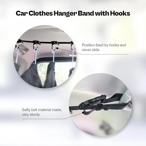 OJYDOIIIY Car Clothes Hanger Bar Strap with Hanging Hooks, Easy-to-Store Car Clothes Organizer Rack for Auto, Sedan, Van, SUV, Truck, Jeep - 3