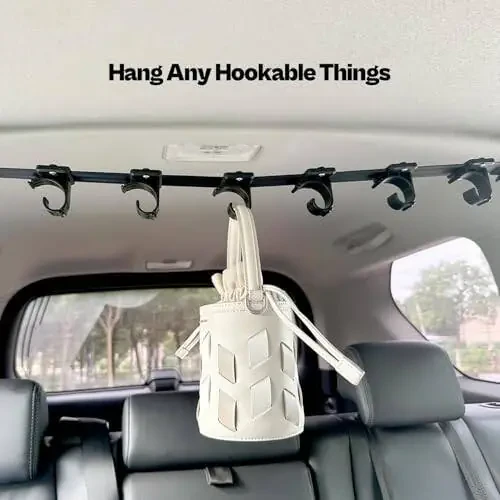 OJYDOIIIY Car Clothes Hanger Bar Strap with Hanging Hooks, Easy-to-Store Car Clothes Organizer Rack for Auto, Sedan, Van, SUV, Truck, Jeep - 6