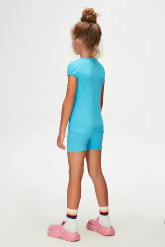 Okean Moviy Asosiy Qiz Bola Nol Yoqali Tarvuz Yengli Futbolka-AQUARIUS - 4