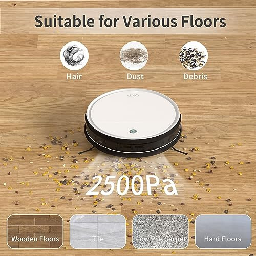 OKP Robot Vacuum Cleaner 2500Pa, 120 Min Runtime, Robotic Vacuum Cleaner with Schedule, WiFi/App/Alexa, Self-Charging, Slim Design, Quiet, Perfect for Hard Floors, Pet Hair, Carpets, K5 - 2