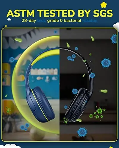 awatrue Kids Headphones for School Toddler Wired with Microphone Plug in Bulk Boys Headset Girls 3+ Year Old Blue Green shareport Phones Teen Volume Control Airplane Two People Childrens Babies - 4