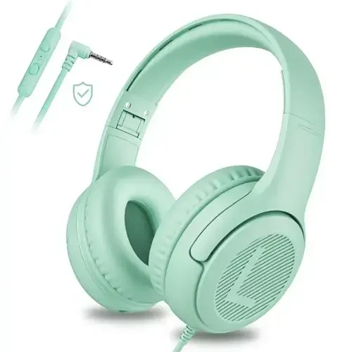 awatrue Kids Headphones for School Toddler Wired with Microphone Plug in Bulk Boys Headset Girls 3+ Year Old Green - AWATRUE