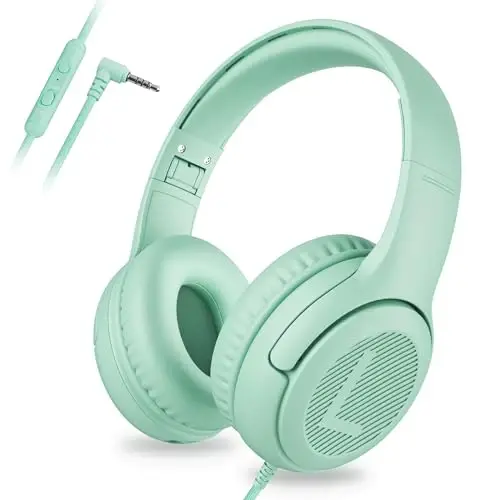 awatrue Kids Headphones for School Toddler Wired with Microphone Plug in Bulk Boys Headset Girls 3+ Year Old Green - 1