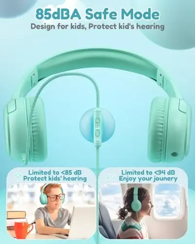 awatrue Kids Headphones for School Toddler Wired with Microphone Plug in Bulk Boys Headset Girls 3+ Year Old Green - 2